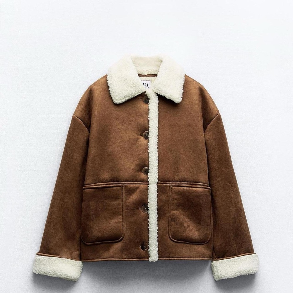 Zara Men's Brown Shearling Jacket